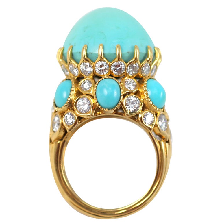 CARTIER PARIS Turban Diamond  Turquoise Ring For Sale