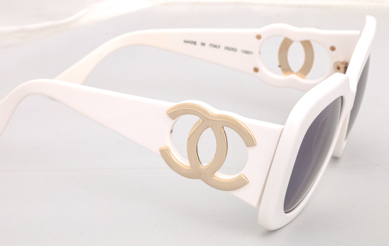 Chanel White Sunglasses with Gold CC 2
