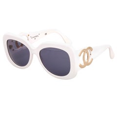 Chanel White Sunglasses with Gold CC
