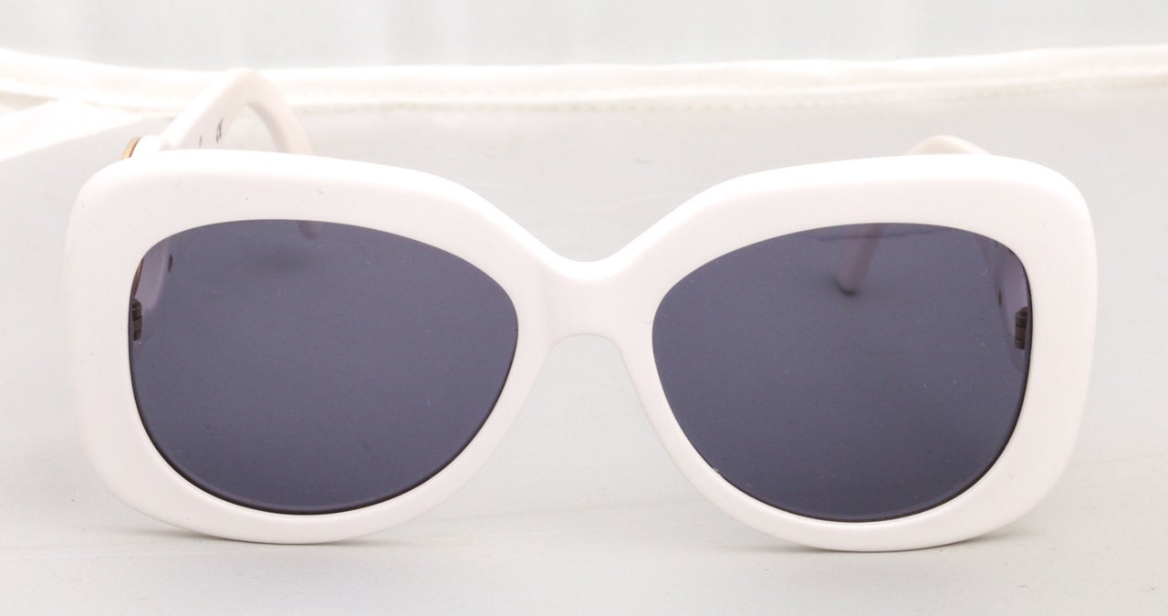 Chanel White Sunglasses with Gold CC at 1stdibs