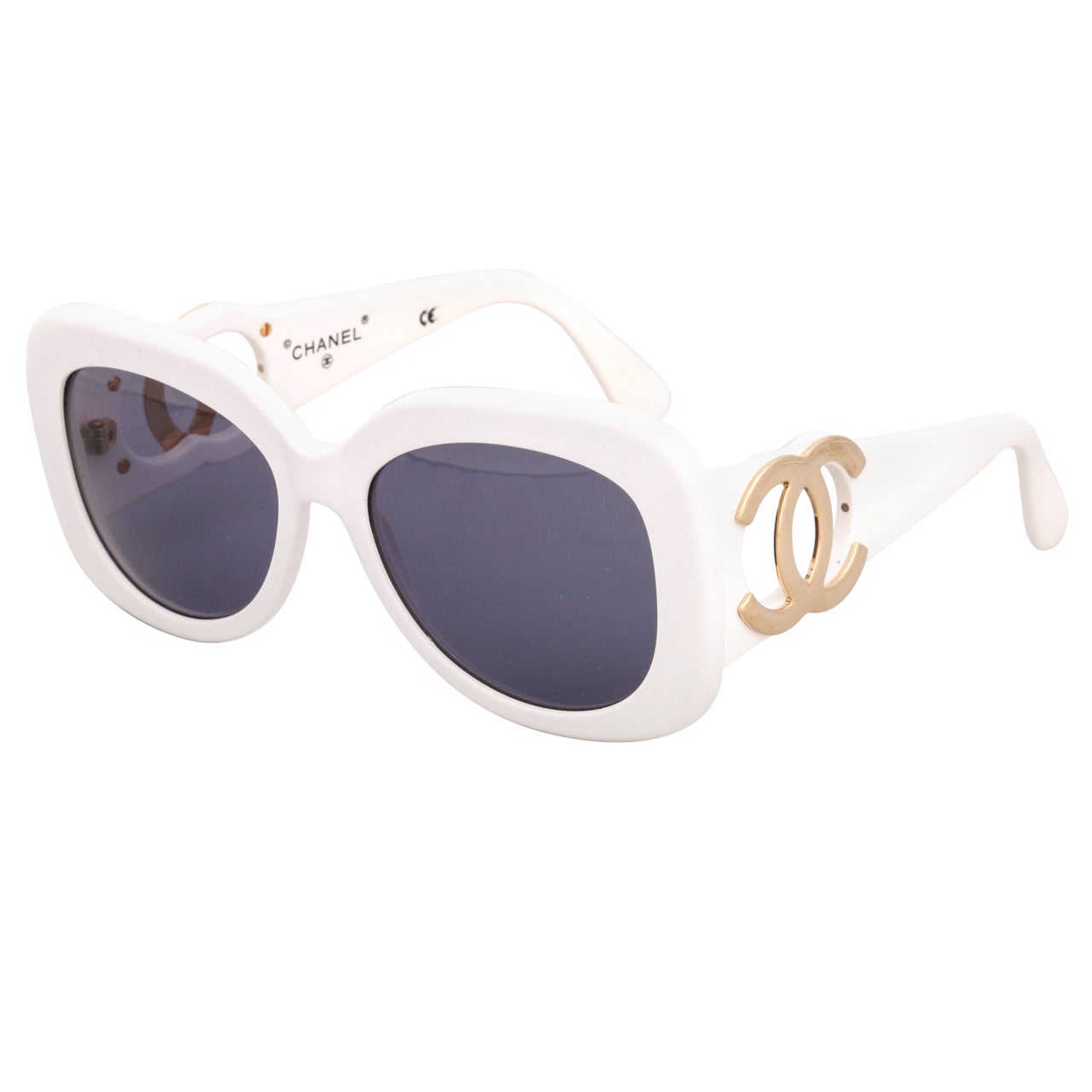 Chanel White Sunglasses with Gold CC at 1stDibs