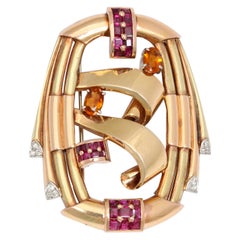 Retro Red Gold, Ruby, Diamond & Citrine Pin