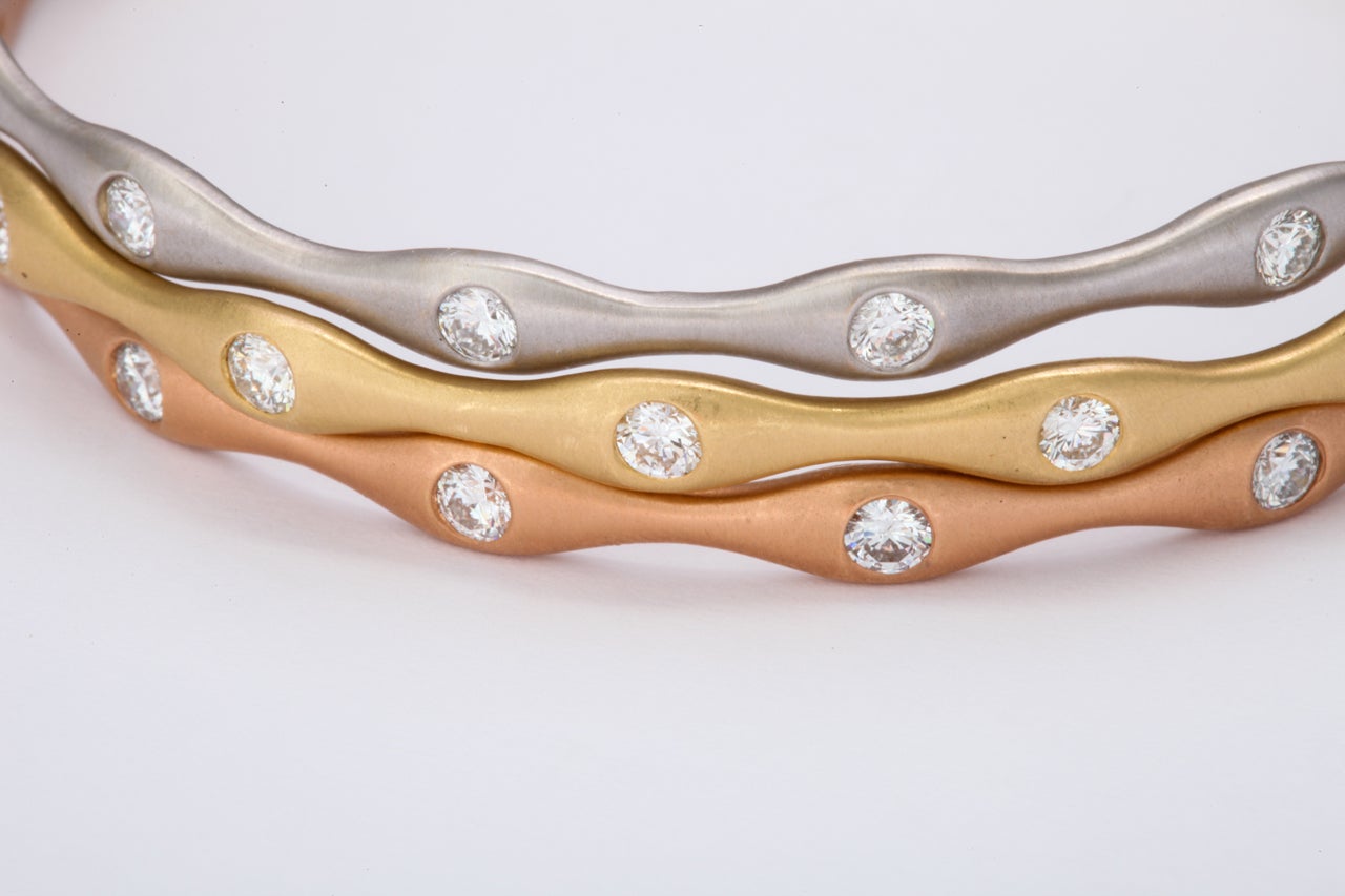 Set of yellow, White & Rose Gold Diamond Bangles In Excellent Condition For Sale In New York, NY