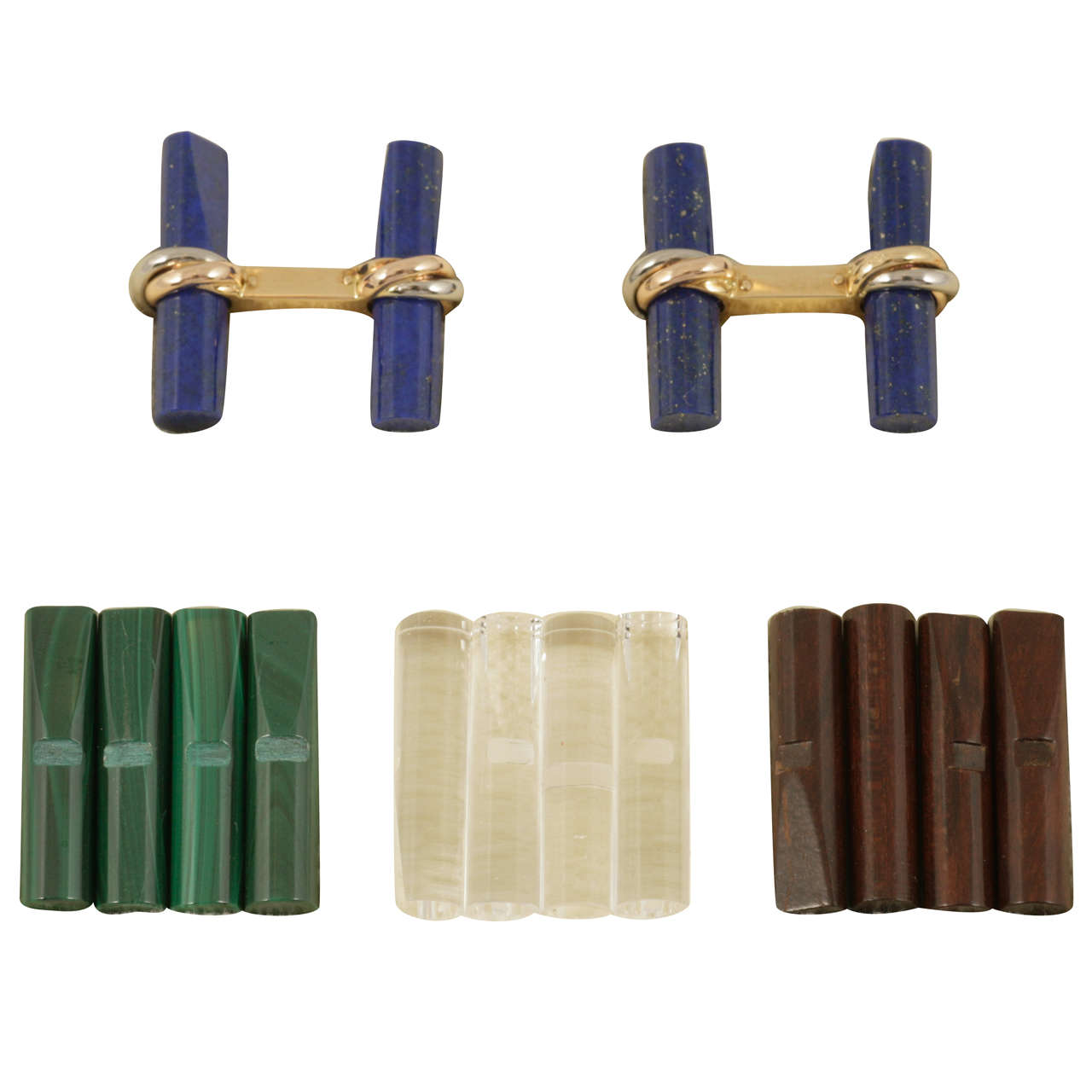Cartier Set of Two Colour Gold Crossover Baton Cufflinks