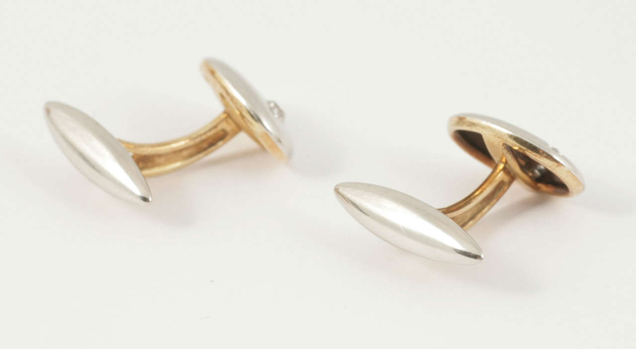Pair of White and Yellow Gold Diamond Set Cufflinks In Excellent Condition In London, GB