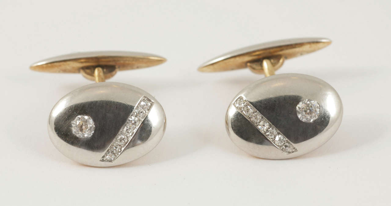 Women's or Men's Pair of White and Yellow Gold Diamond Set Cufflinks