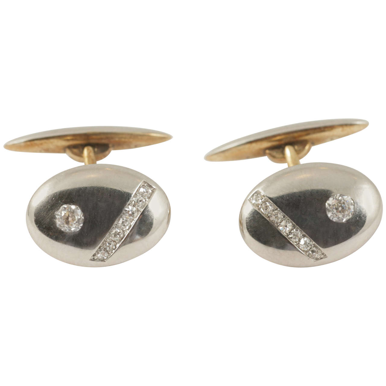 Pair of White and Yellow Gold Diamond Set Cufflinks