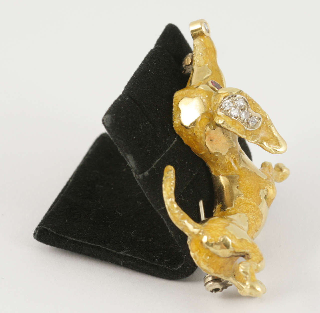 Modern Frascarolo gem set enamel gold dachshund Brooch