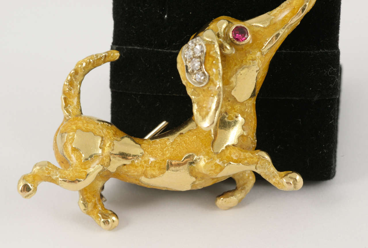 Women's or Men's Frascarolo gem set enamel gold dachshund Brooch
