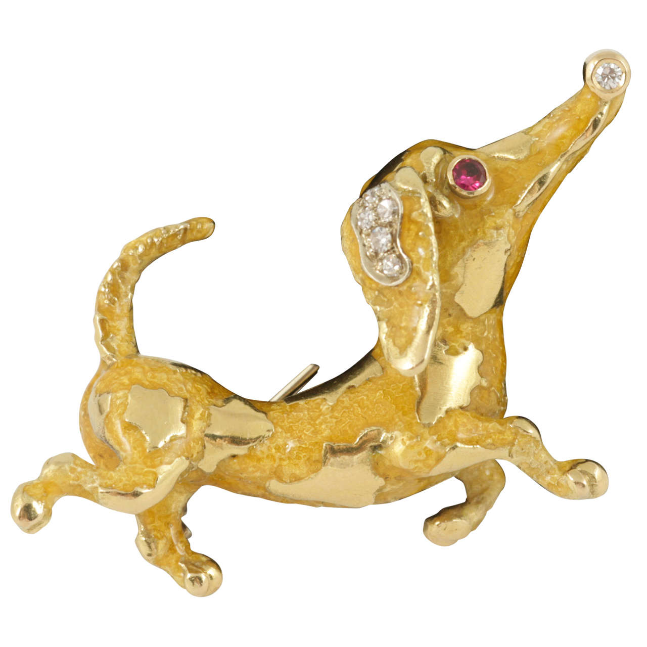 Frascarolo gem set enamel gold dachshund Brooch