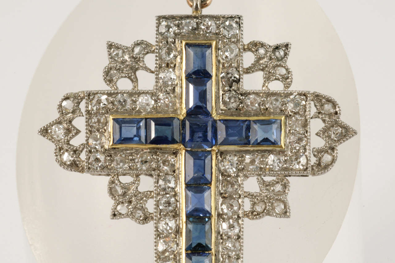 Women's Edwardian Sapphire and Diamond Cross For Sale