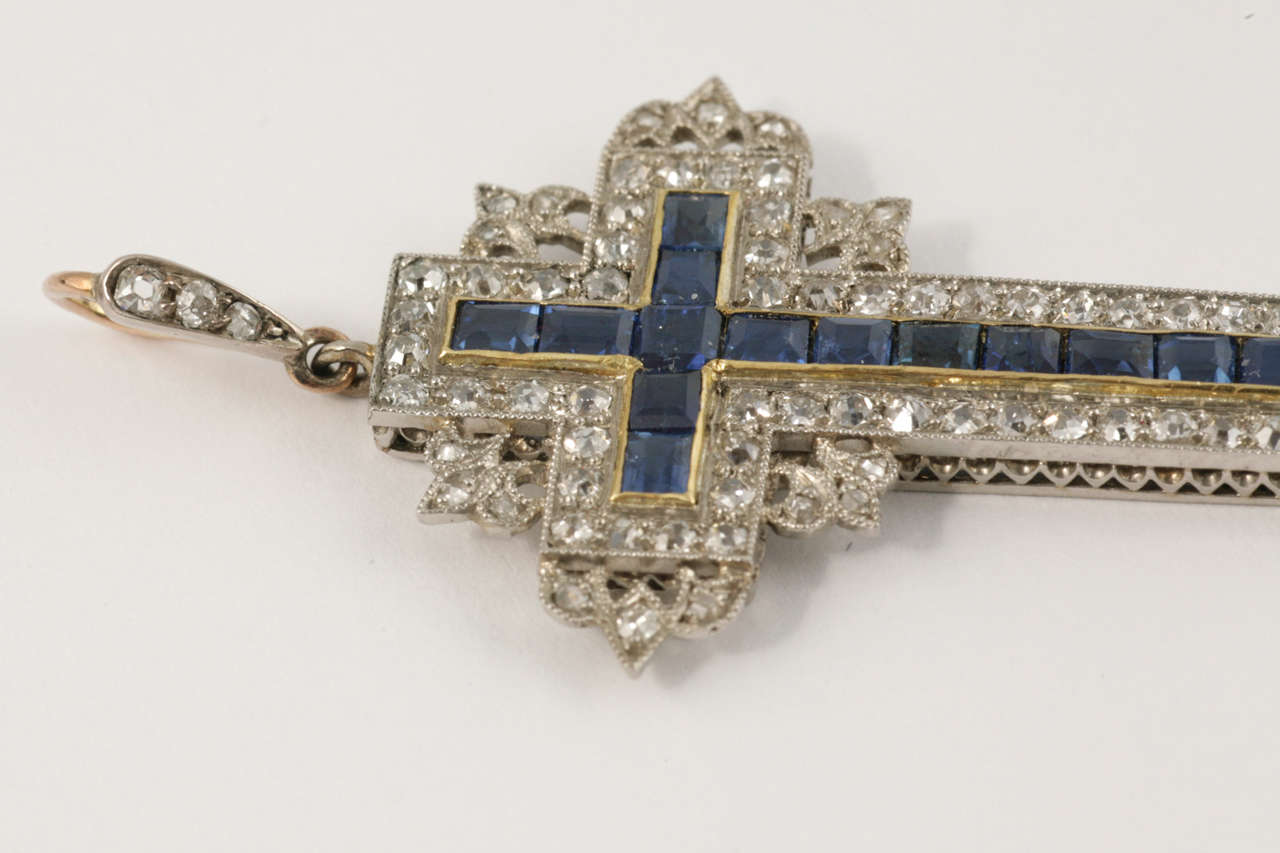 Edwardian Sapphire and Diamond Cross For Sale 1