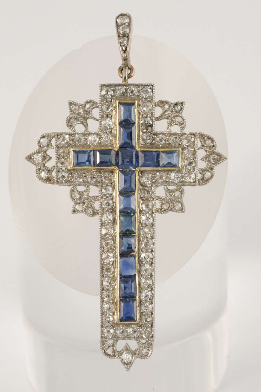 Edwardian Sapphire and Diamond Cross For Sale 3