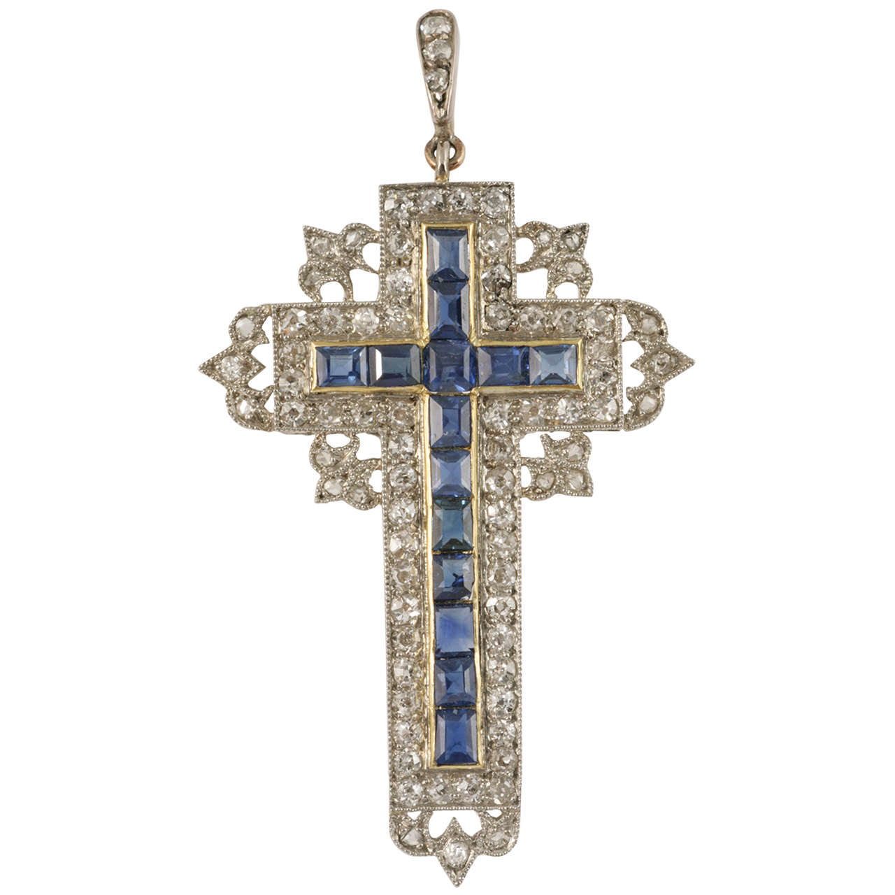Edwardian Sapphire and Diamond Cross For Sale