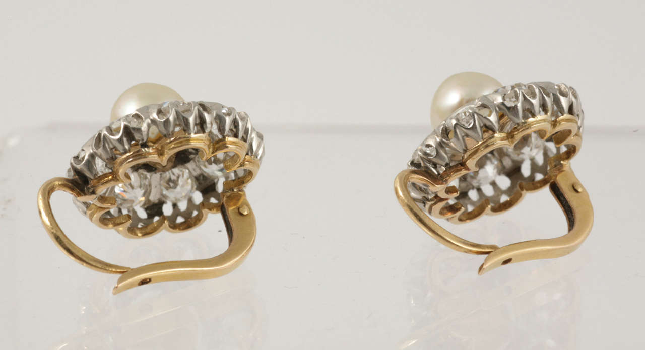 Victorian Natural Pearl and Diamond Cluster Earrings For Sale