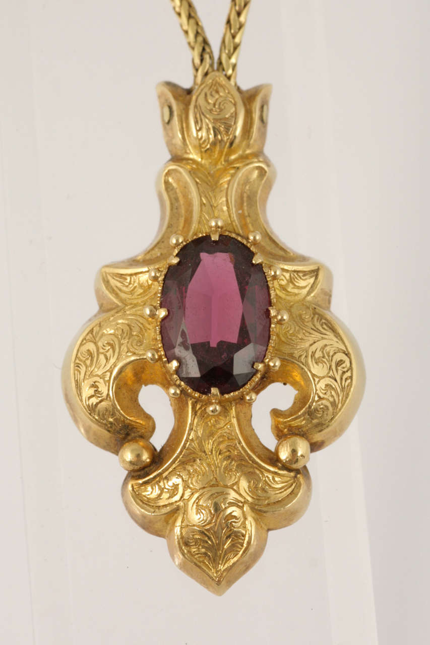 Victorian Garnet Gold Brooch Pendant For Sale 3