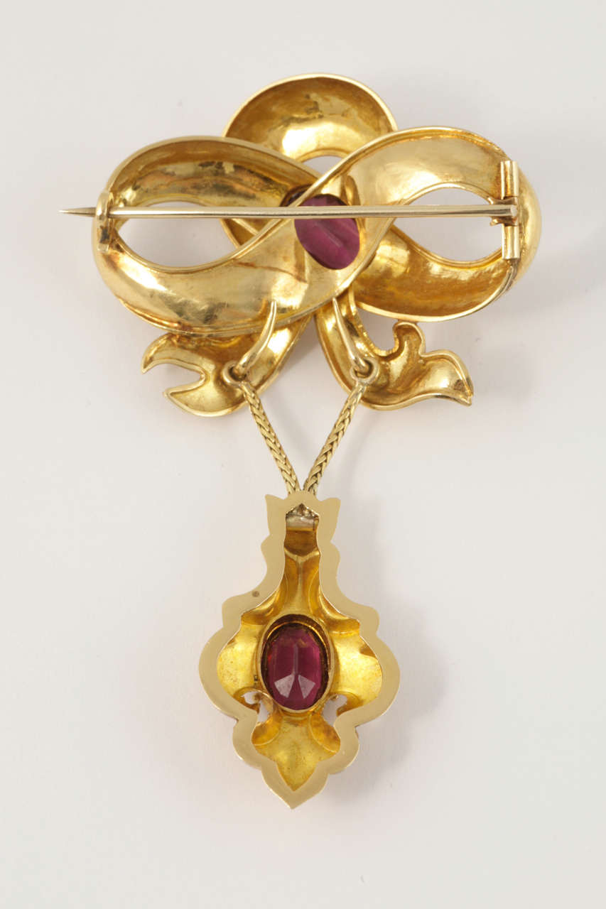 Victorian Garnet Gold Brooch Pendant For Sale 2
