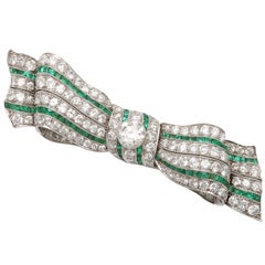 Art Deco Diamond And Emerald Large Bow Brooch