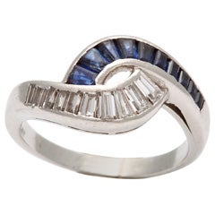 Art Deco Calibre Cut Sapphire And Fancy Square Cut Diamond Ring