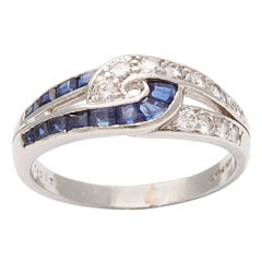 Art Deco Calibre Cut Sapphire And Diamond Platinum Dinner Ring
