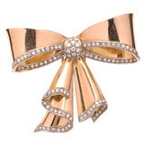 Retro Gold and Diamond Bow Brooch