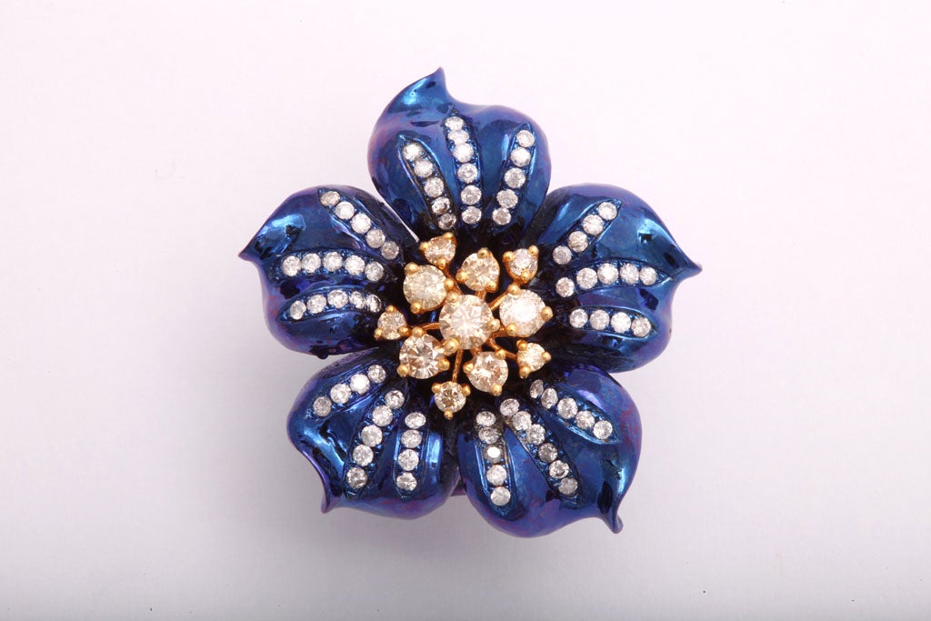 Women's Fantastic Electric Blue Titanium and Diamond Flower Earrings