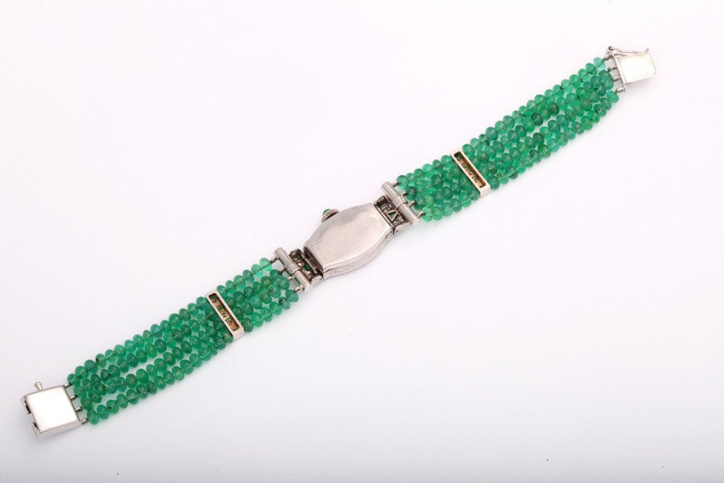 Art Deco Emerald & Diamond Longines Watch on Emerald Band 2