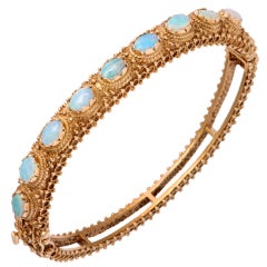 Gold Beadwork and Opal Bangle Bracelet