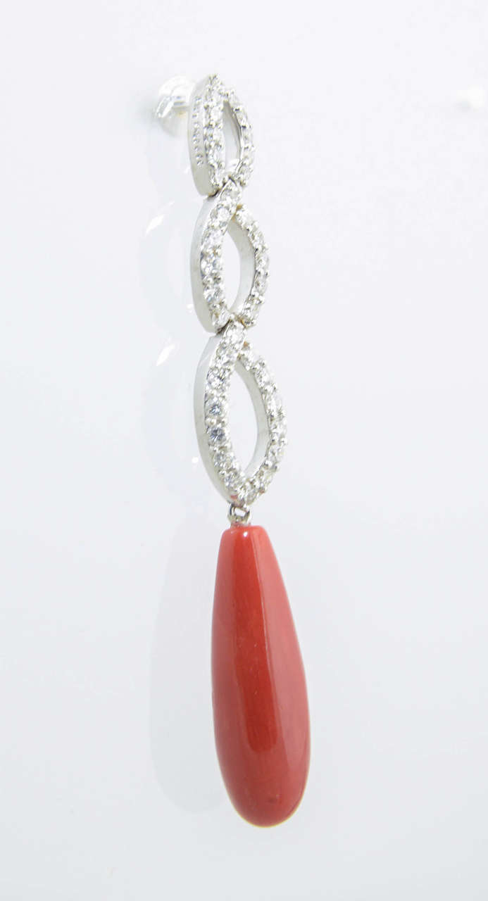 Women's Fred & Co. Coral Diamond Dangle / Drop Gold Earrings