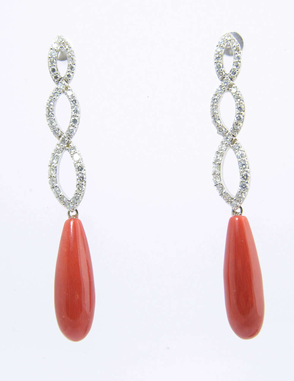 Fred & Co. Coral Diamond Dangle / Drop Gold Earrings 3