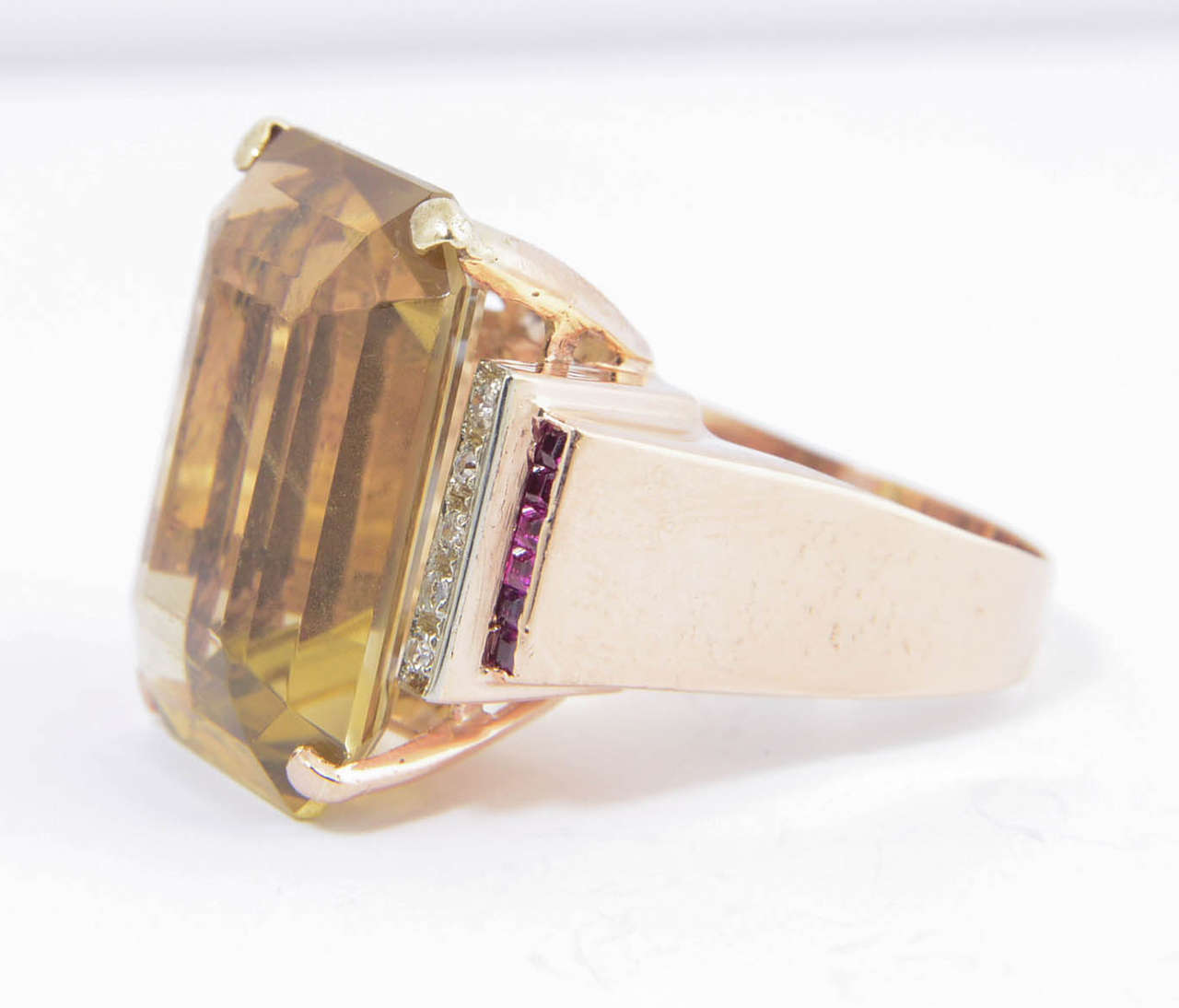 Retro Citrine Synthetic Ruby Diamond Gold Cocktail Ring In Excellent Condition For Sale In Miami Beach, FL