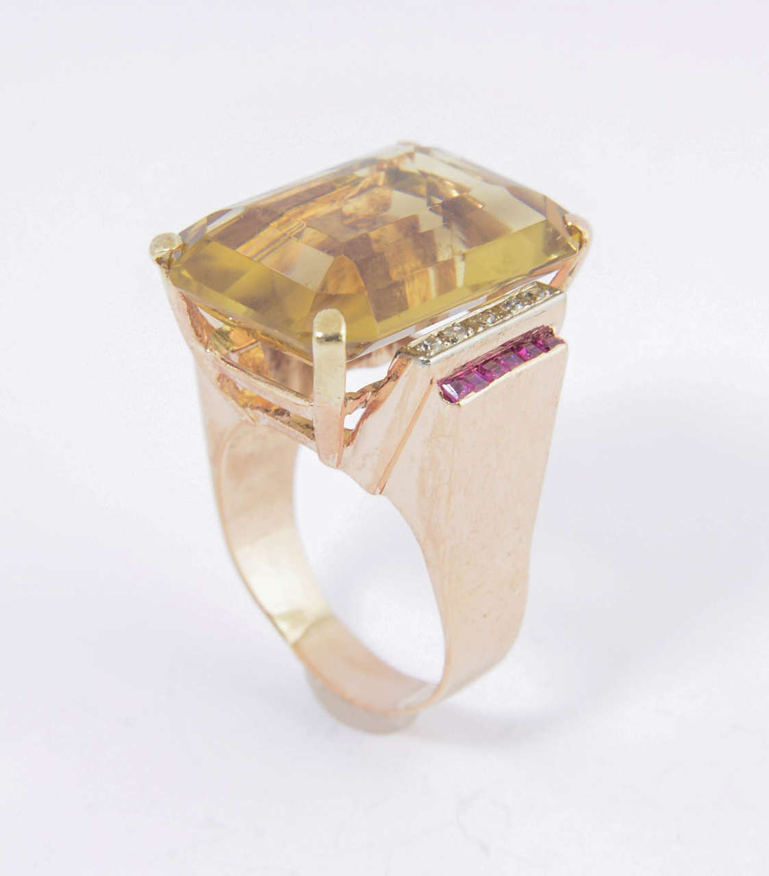 Retro Citrine Synthetic Ruby Diamond Gold Cocktail Ring For Sale 2