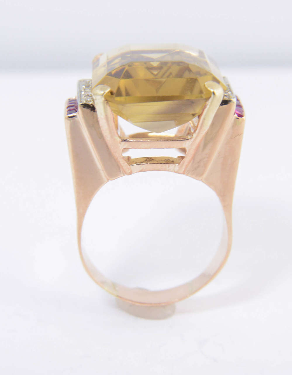 Retro Citrine Synthetic Ruby Diamond Gold Cocktail Ring For Sale 5