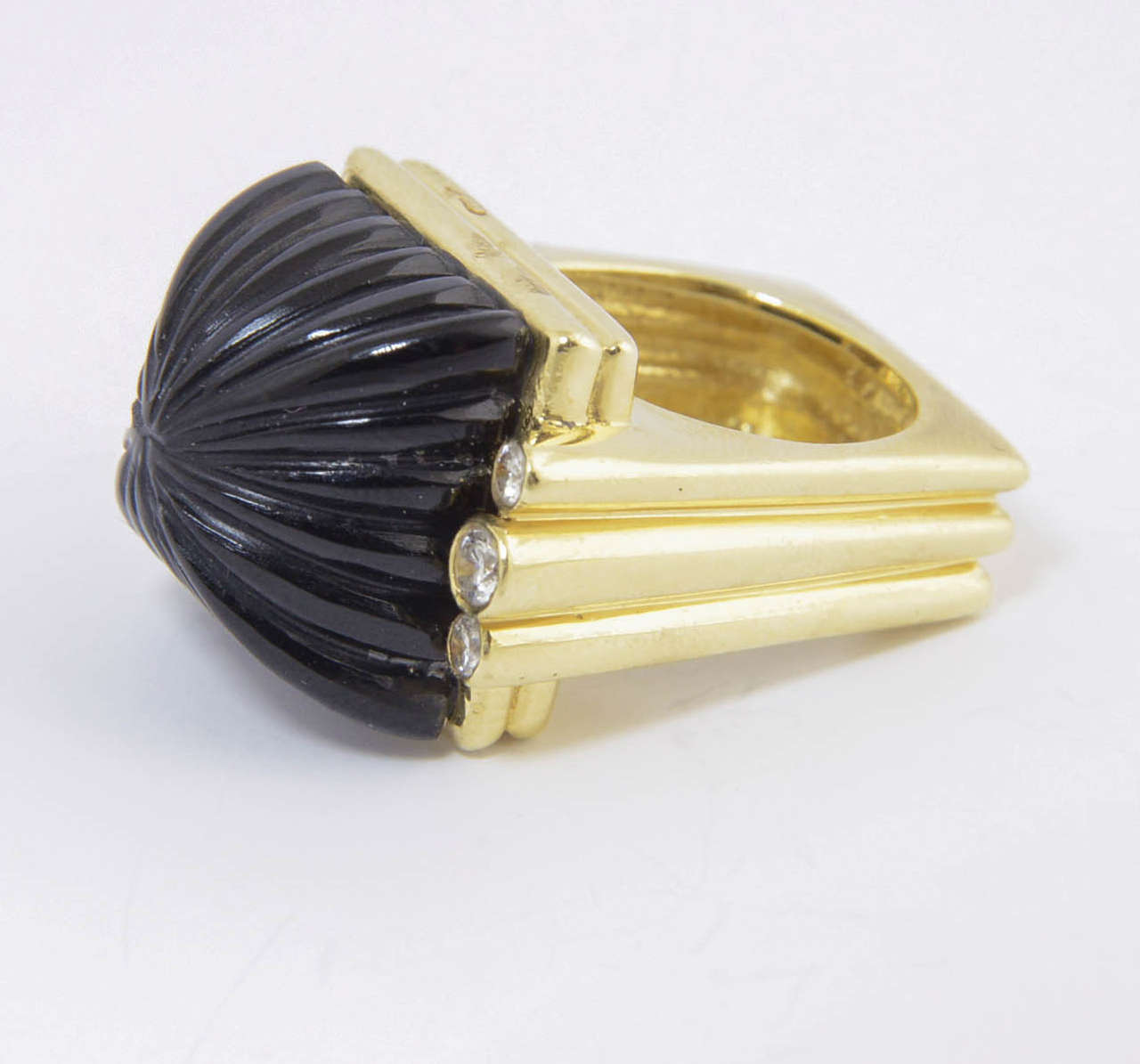 Women's Stylized Carved Onyx and Diamond Gold Ring