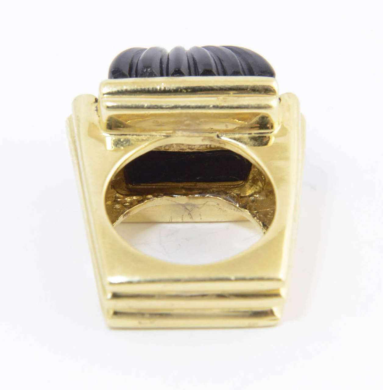 Stylized Carved Onyx and Diamond Gold Ring 1