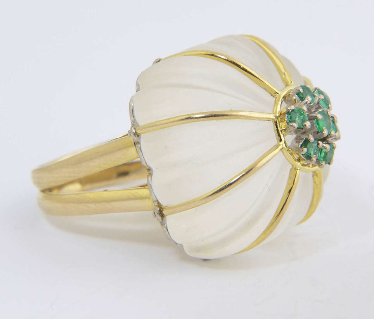 1970s Carved Rock Crystal Emerald Gold Ring 5