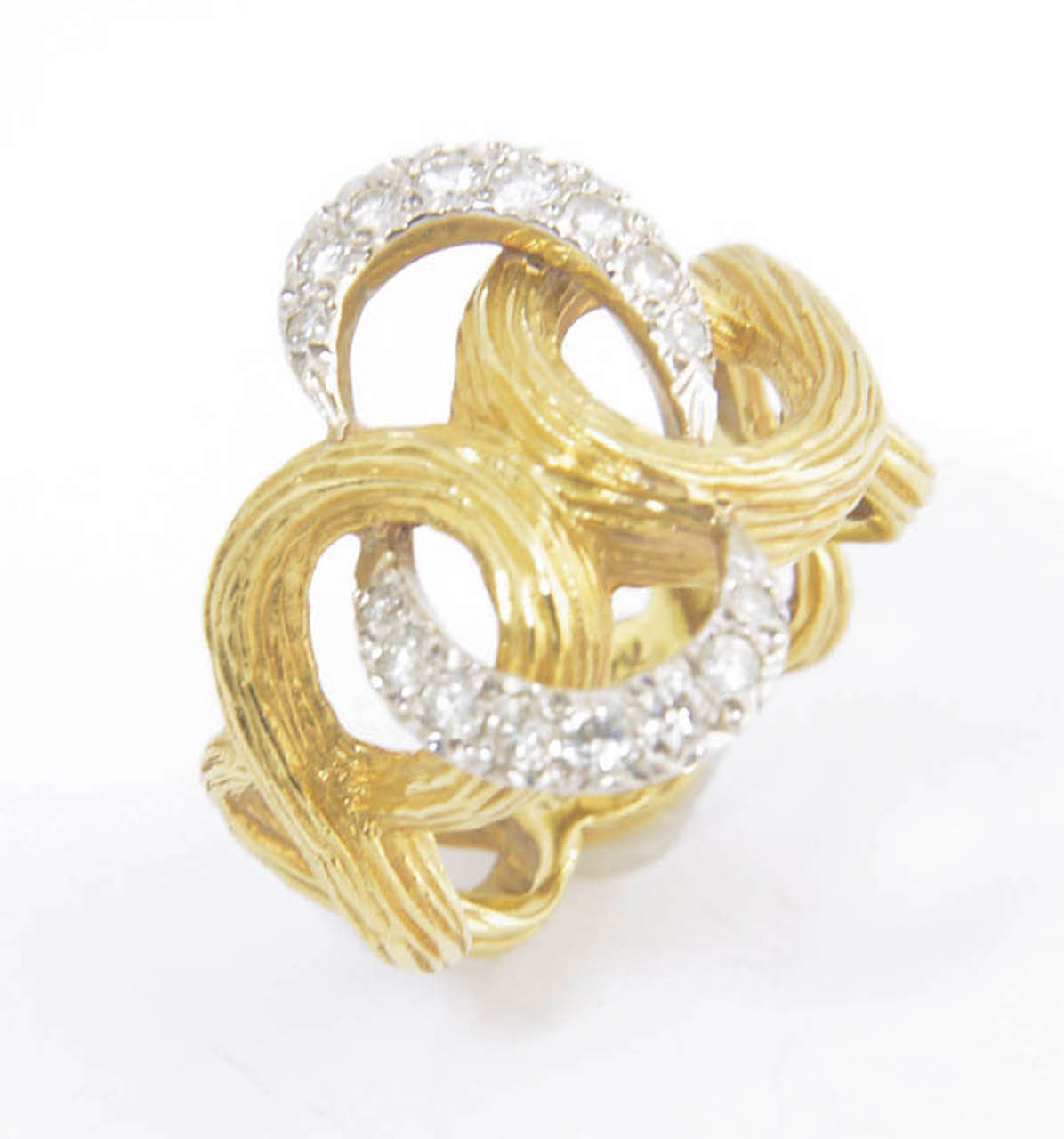 Diamond Textured Gold Swirl Ring 1