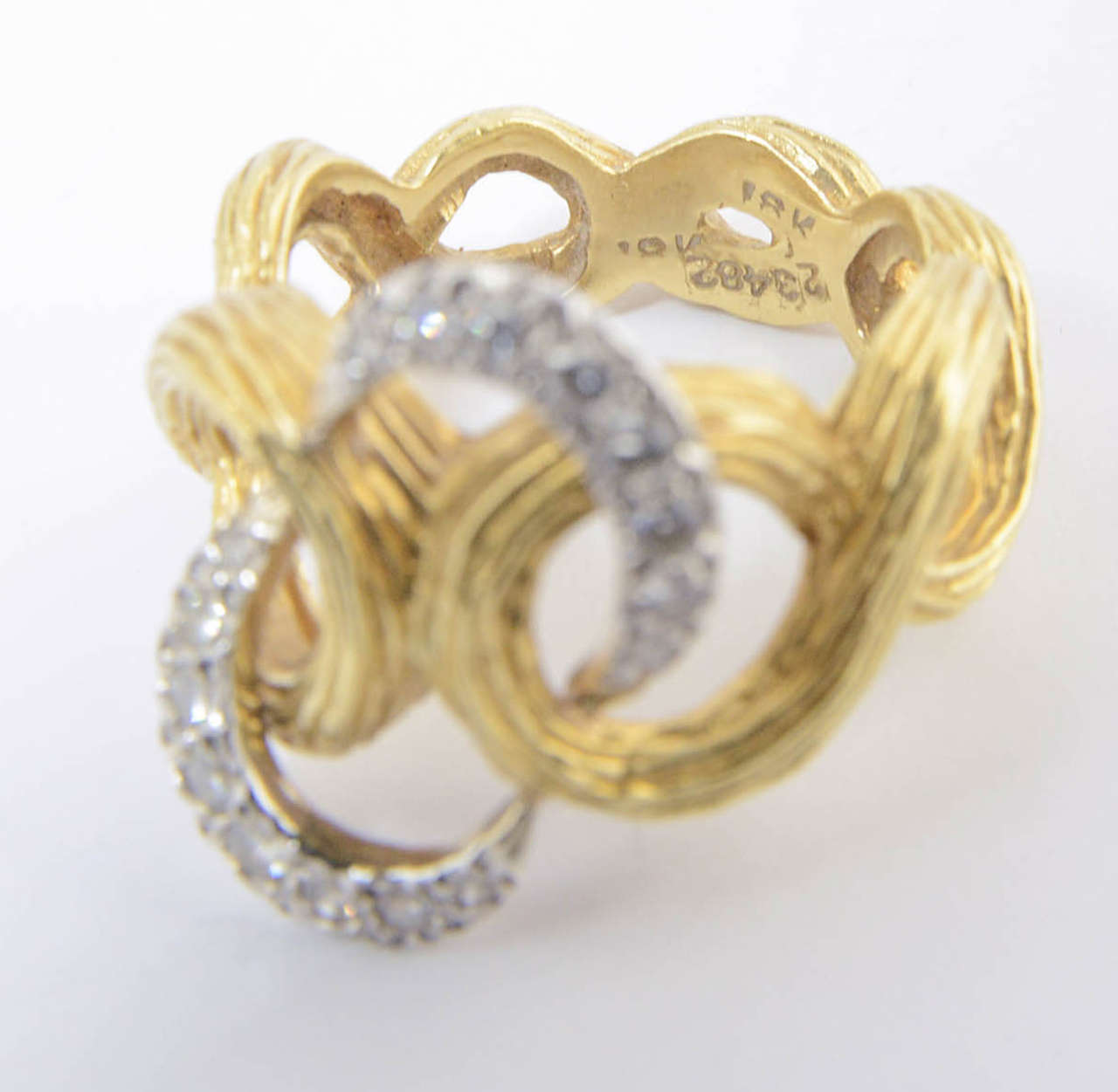 Diamond Textured Gold Swirl Ring 3