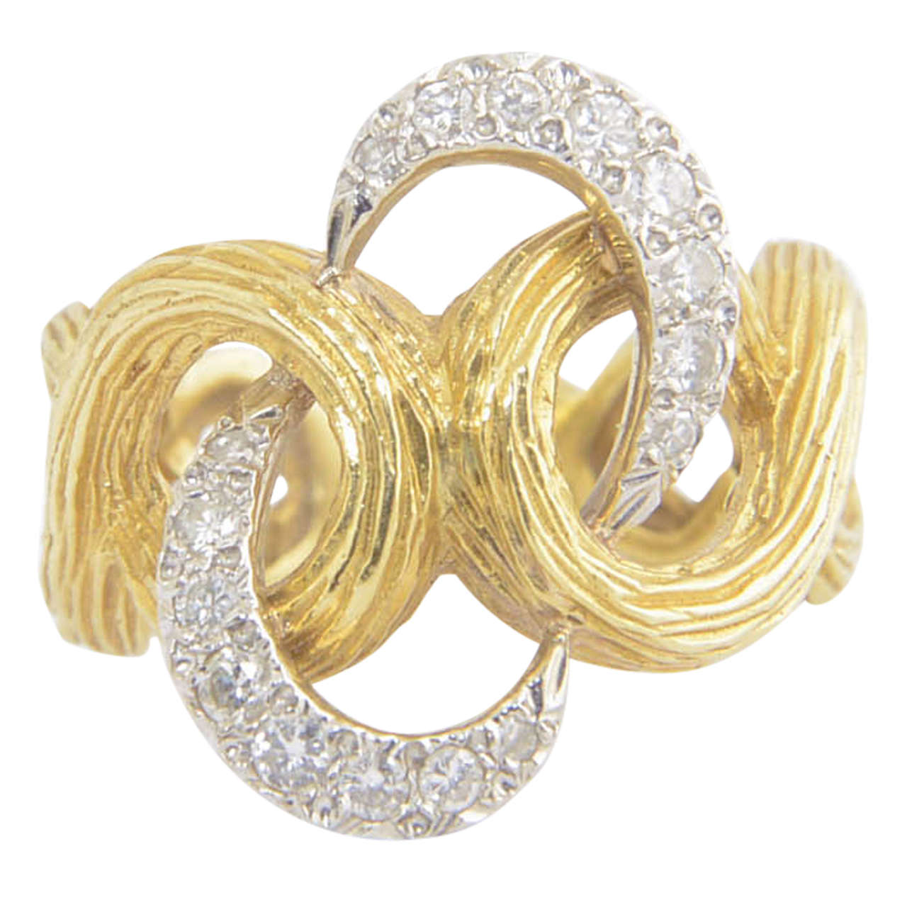 Diamond Textured Gold Swirl Ring
