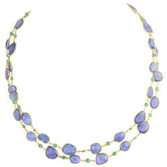 Tanzanite Emerald Gold by the Yard Necklace