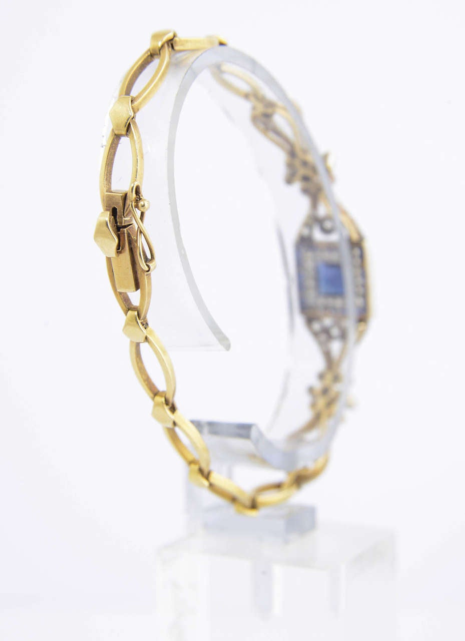 Belle Époque Saphir-Diamant-Gold-Platin-Armband Damen im Angebot