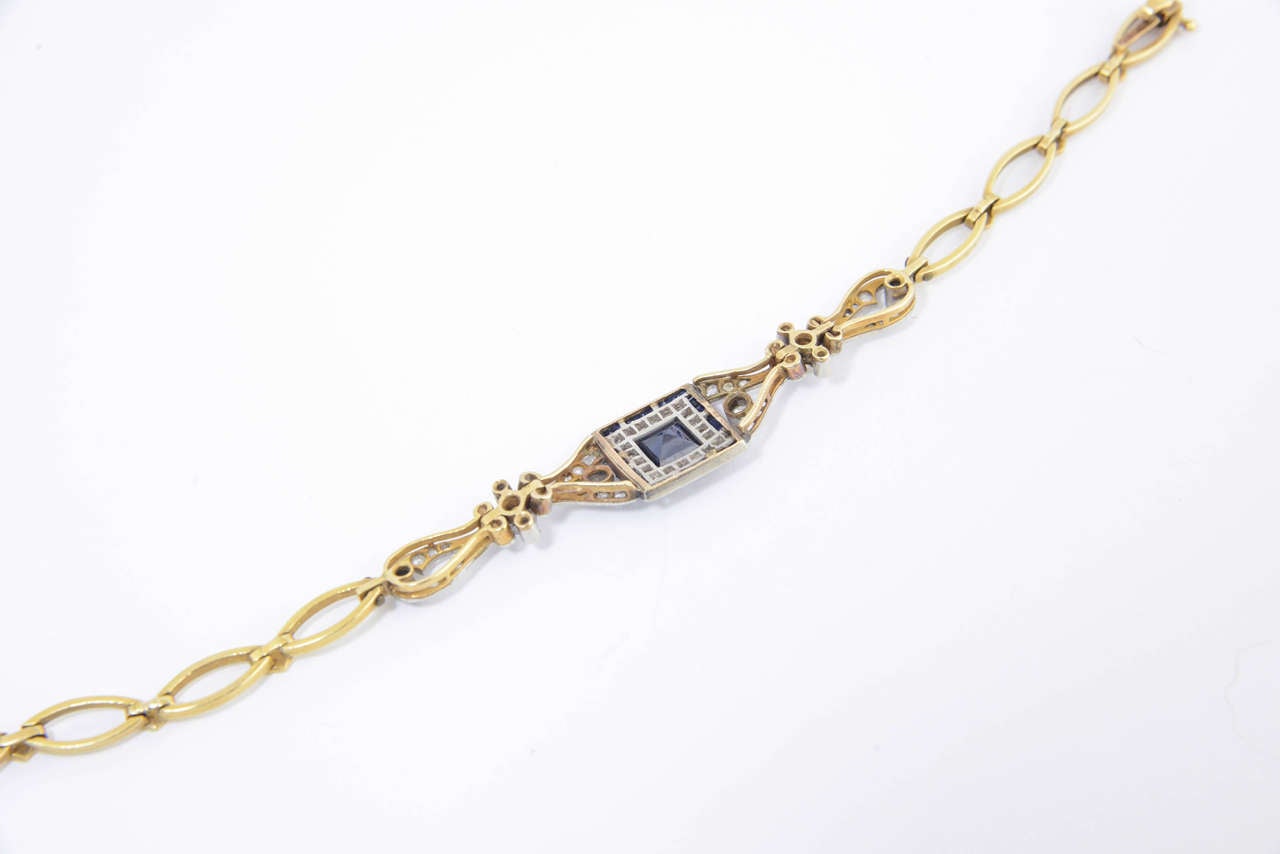 Belle Époque Sapphire Diamond Gold Platinum Bracelet For Sale 3