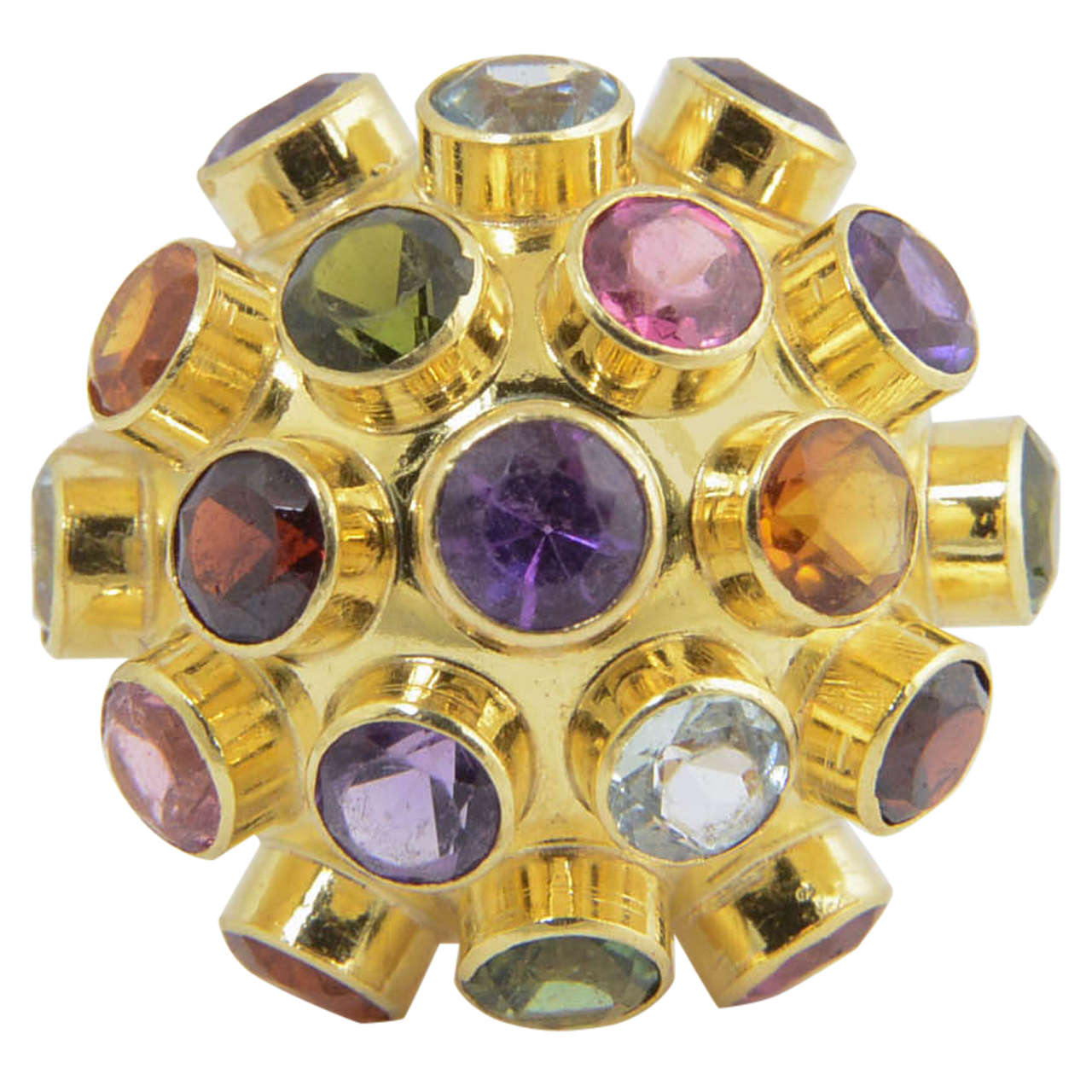 Large 1950-1960's Sputnik Gemstone Gold Ring