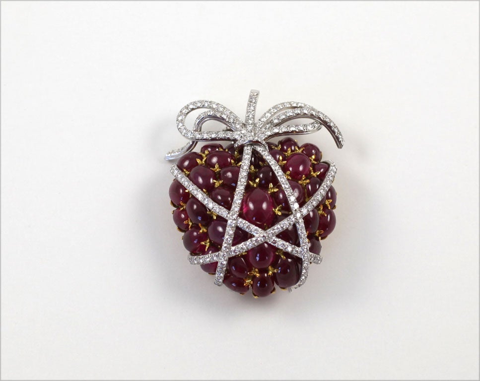 The Verdura iconic wrapped ruby and diamond heart brooch originally made in 1949, designed by Fulco di Verdura.