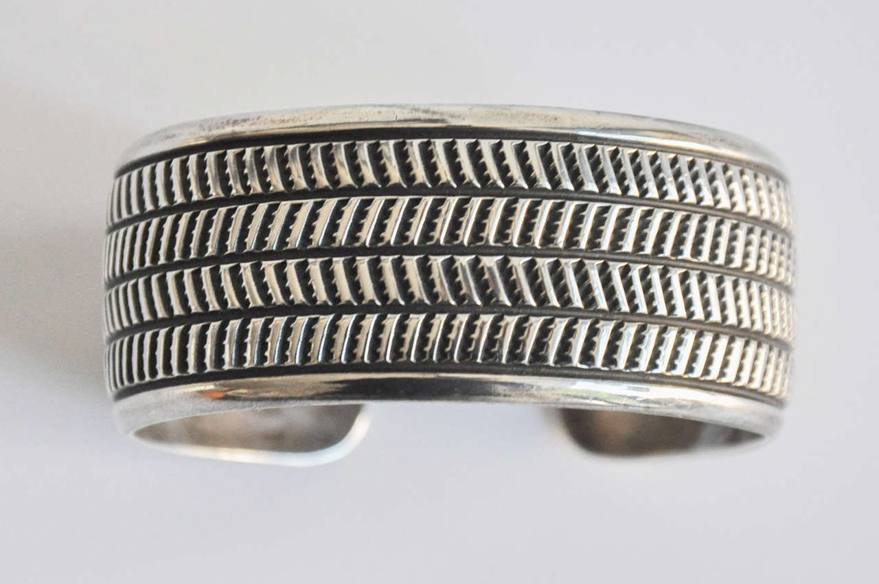 American Indian Sterling Silver Cuff/Artist Signed In Excellent Condition In Winnetka, IL