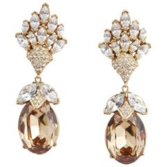 FABULOUS CINER SIGNED FAUX BROWN AND CLEAR DIAMOND EARRRINGS