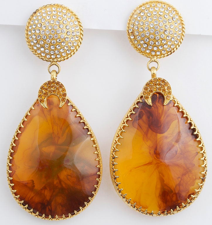 FABULOUS GIANFRANCO FERRE FAUX AMBER LUCITE EARRINGS