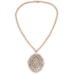 Van Cleef 
Arpels Yellow Gold Diamond Pendant Brooch Chain Necklace