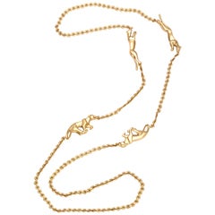 CARTIER Yellow Gold 4 Four Panther Panthere Long Chain Necklace