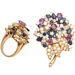 Impressive Oscar Heyman Diamond Sapphire Brooch Ring Set